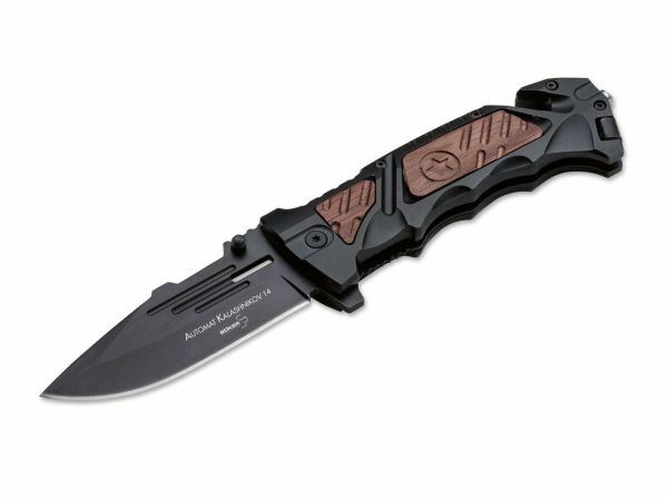 BÖKER® AK-14 Μαχαίρι 9,3 cm, Μαύρο, Αλουμίνιο, Ξύλο, Θήκη Nylon