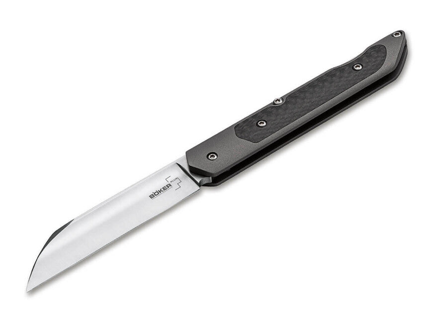 Böker Plus Genios Μαχαίρι Τσέπης με Δερμάτινη Θήκη, 7,7 cm, Γκρι