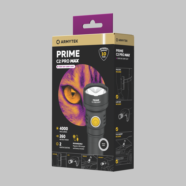 Armytek Prime C2 Pro Max Φακός Τσέπης Μαγνητικός USB Επαναφόρτιση Μπαταρίας, 4000 lm