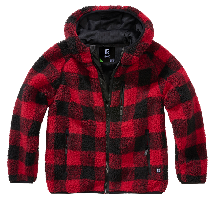Brandit Teddyfleece Μπουφάν Παιδικό με Κουκούλα, Κόκκινο/Μαύρο
