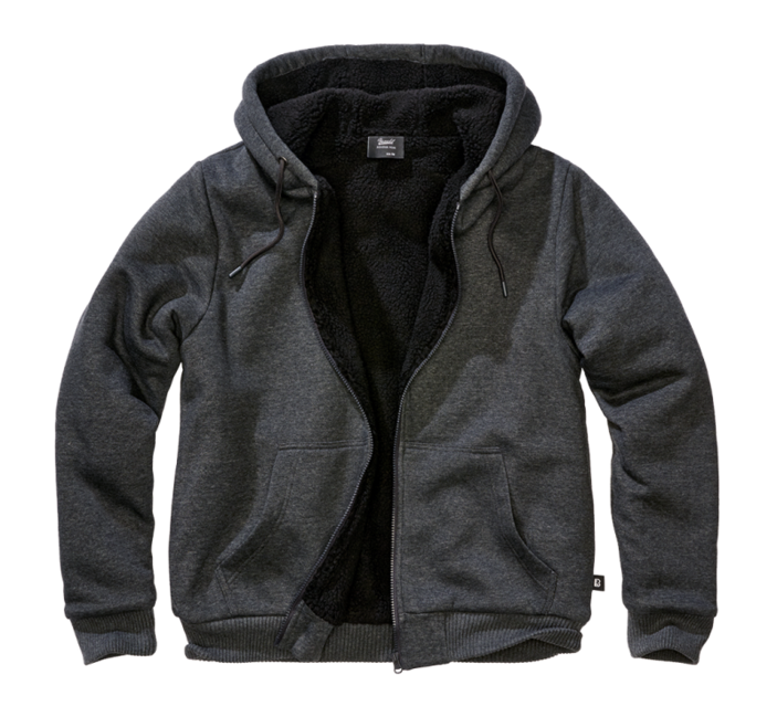Brandit Sweatjacket Φούτερ Ανδρικό με Ζεστή Ενδιάμεση Επένδυση Teddylining, Μαύρο Melange