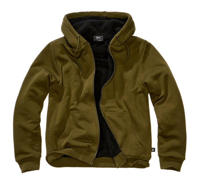 Brandit Sweatjacket Φούτερ με κουκούλα ανδρικό με ζεστή επένδυση Teddylining, λαδί