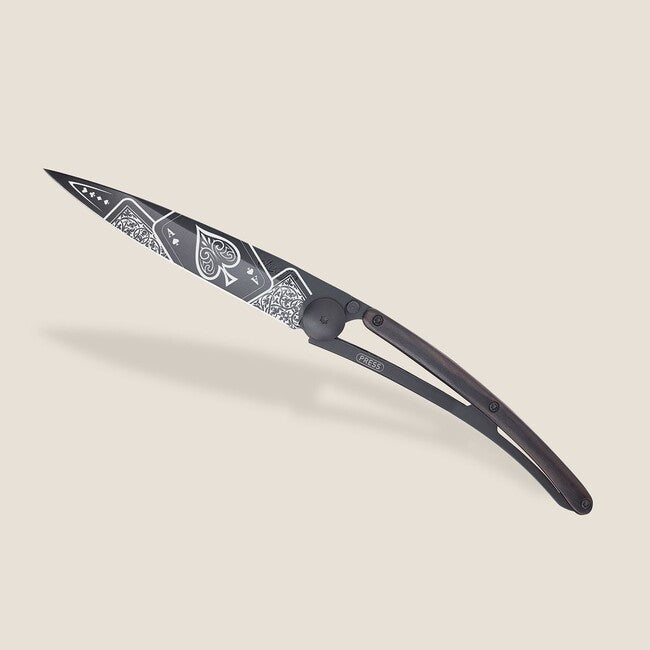 Deejo Black tattoo biker αναδιπλούμενο μαχαίρι ebony wood Good Luck