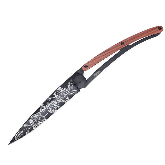 Deejo Black Tattoo Κλειστό Μαχαίρι Coralwood Roses