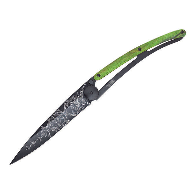 Deejo Versailles Αναδιπλούμενο Μαχαίρι Black tattoo Green Beech