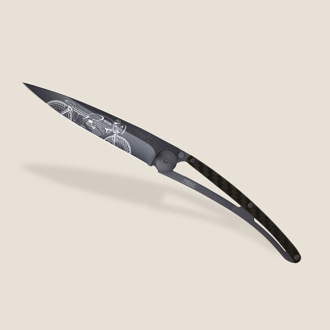 Deejo Tattoo Μαχαίρι Διπλής Δράσης Black Carbon Fiber Café Racer