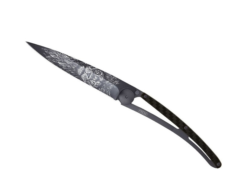 Deejo Tattoo Μαχαίρι Διπλής Δράσης Black Carbon Lion