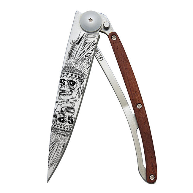 Deejo Tattoo Μαχαίρι με Κλείσιμο Indian Skull Coral Wood