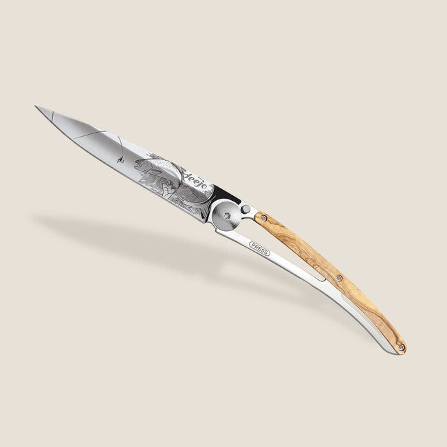 Deejo Tattoo Mirror Αναδιπλούμενο Μαχαίρι Olive Wood Trout