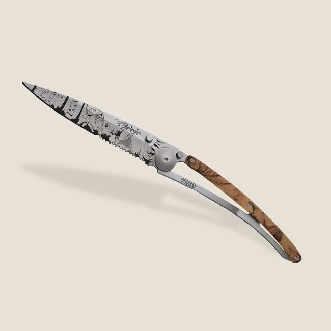 Deejo Tattoo Μαχαίρι Πτυσσόμενο Serration, brown camo Hunting Day