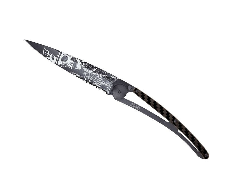 Deejo Tattoo Serration Μαχαίρι Πτυσσόμενο με Δόντι Carbon, Ride or Die