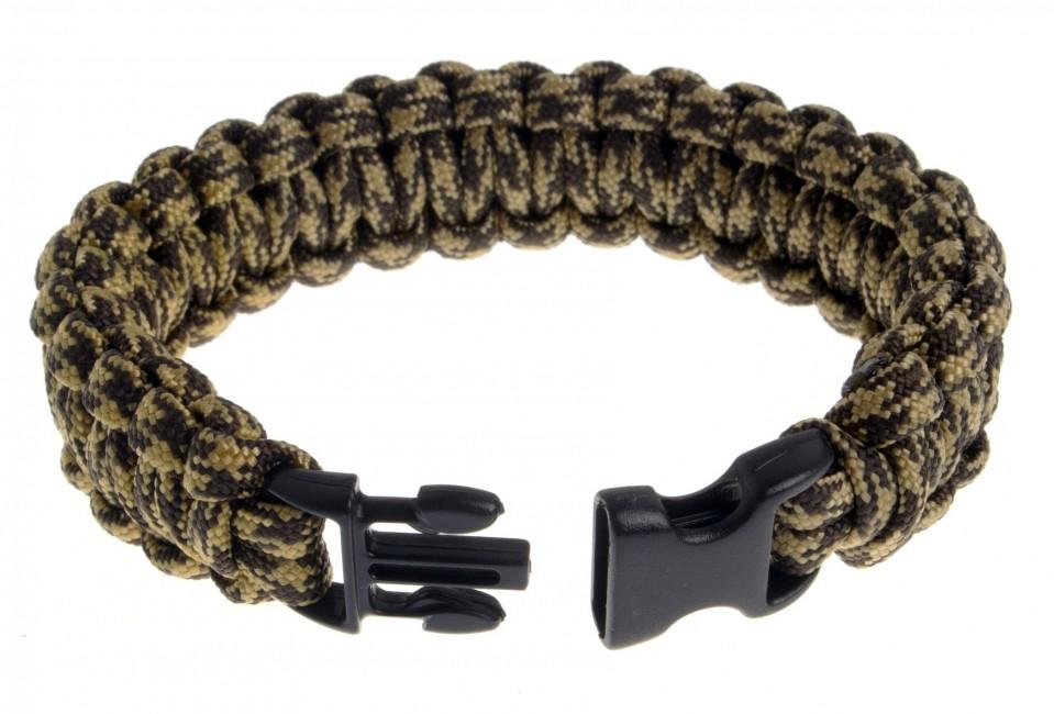 O&T Βραχιόλι Paracord πλαστική πόρπη, χακί-καφέ