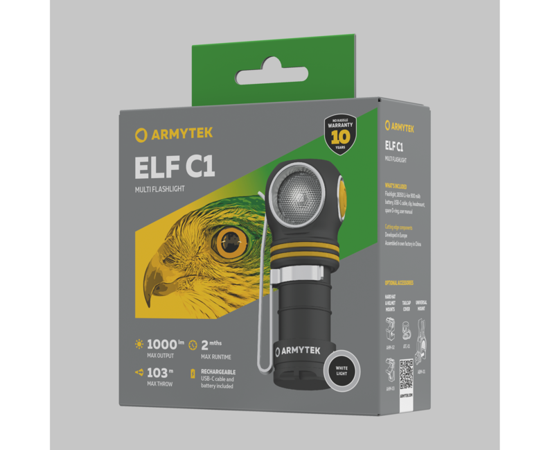 ArmyTek Elf C1 φακός κεφαλής USB-C LED χειρός με μπαταρία 1000 lm, λευκό