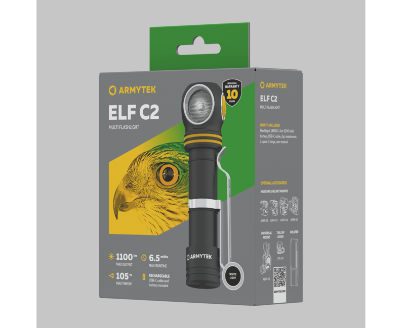 ArmyTek Elf C2 USB-C φακός κεφαλής LED με μπαταρία 1100 lm χειρός φακός, λευκό