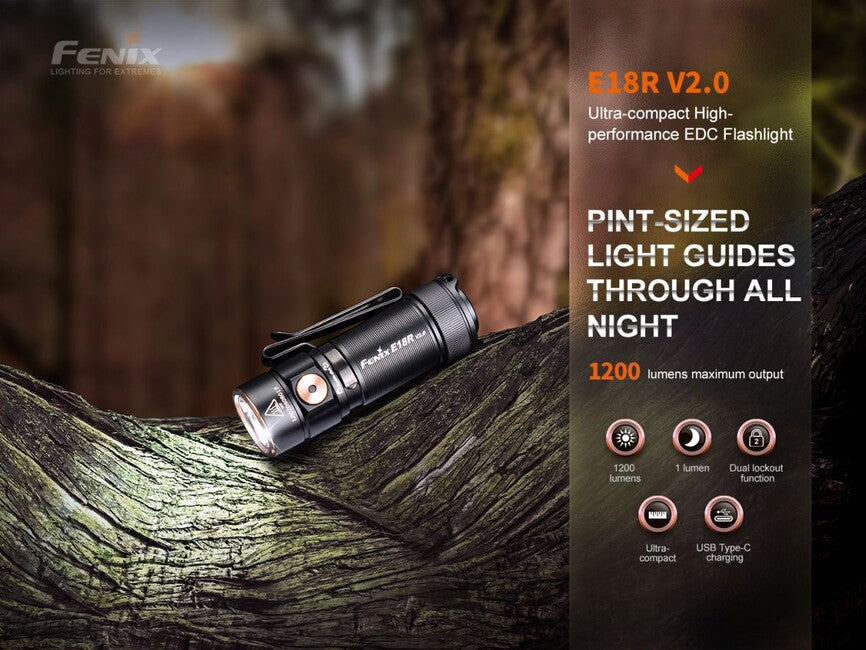 Fenix E18R V2.0 GE φακός επαναφορτιζόμενος, μαύρο