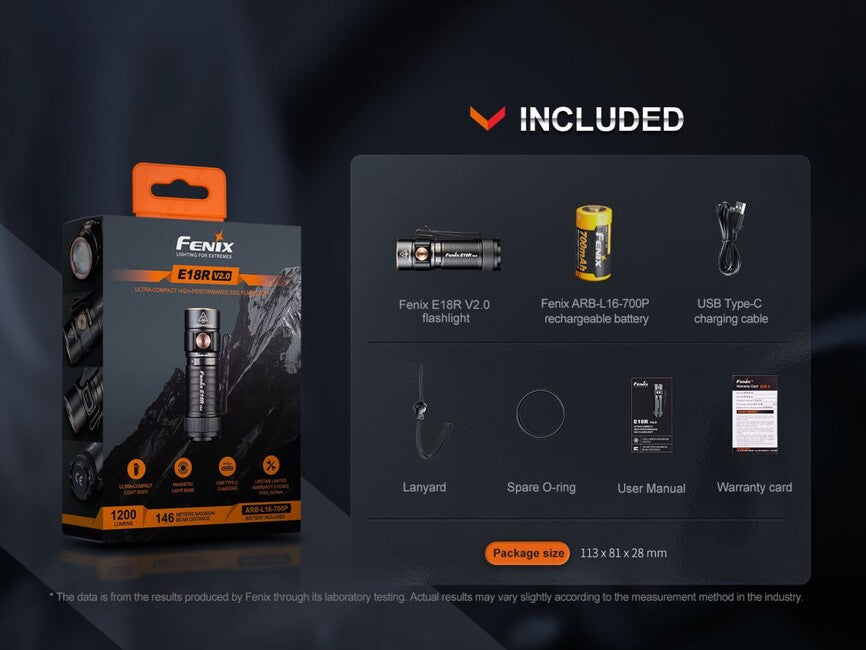 Fenix E18R V2.0 GE φακός επαναφορτιζόμενος, μαύρο