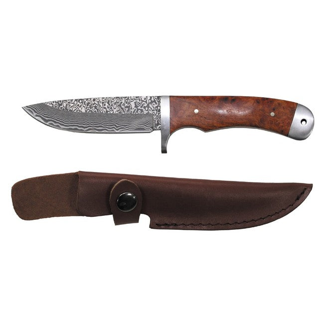 Fox Outdoor Μαχαίρι Δαμασκηνό σε Δερμάτινη Θήκη
