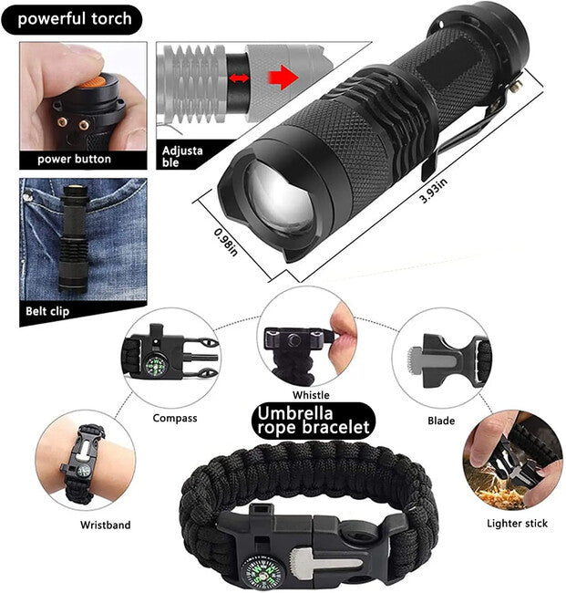 DRAGOWA Tactical Σετ Κατασκήνωσης Έκτακτης Ανάγκης Επιβίωσης, Ash, Μεγάλο