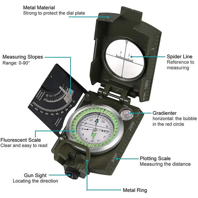 DRAGOWA Tactical Wally Σκληρό Πτυσσόμενο Μεταλλικό Πυξίδα με Θήκη, Πράσινο