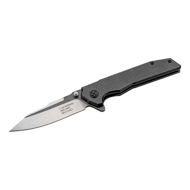 Herbertz Μαχαίρι Τσέπης Μονόχειρο 8,8cm, Ίνες Άνθρακα, G10, Black Stonewash