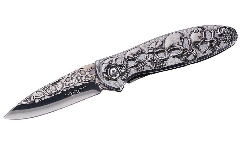 Herbertz Μαχαίρι Τσέπης Ολόχαλκο Μοτίβο Κρανία, 8,3 cm