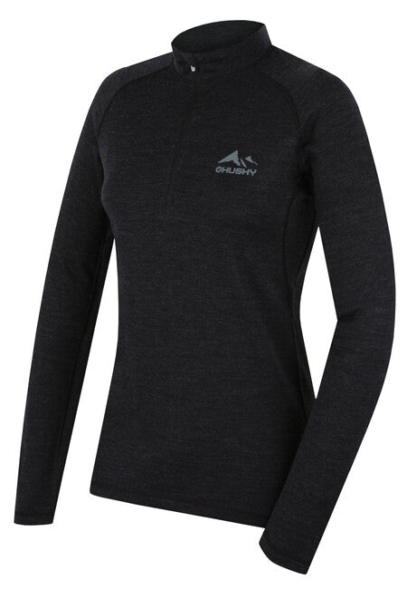 HUSKY Merino θερμικό μπλουζάκι μακρύ Merow zips, μαύρο, L