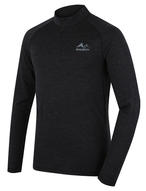HUSKY Merino Merow Zips θερμικό μπλουζάκι μακρυμάνικο, μαύρο