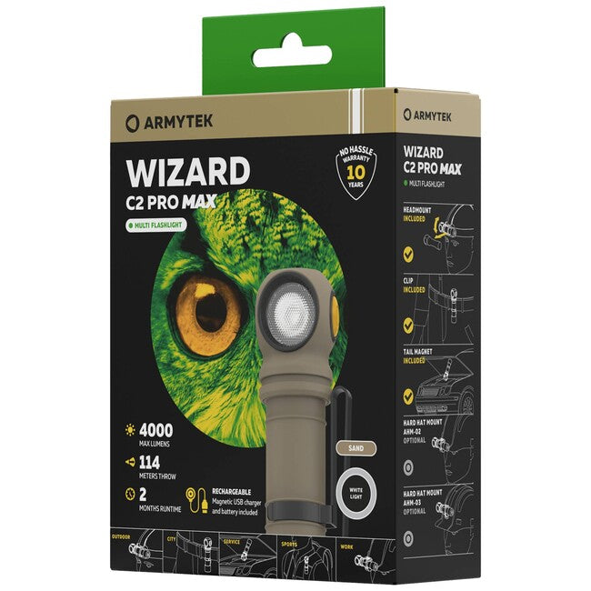 ArmyTek Wizard C2 Pro Max LED Φακός Χεριού Λευκό με Μαγνητικό Κάτσιρο και Τροφοδοσία από Μπαταρία 4000 lm, άμμος
