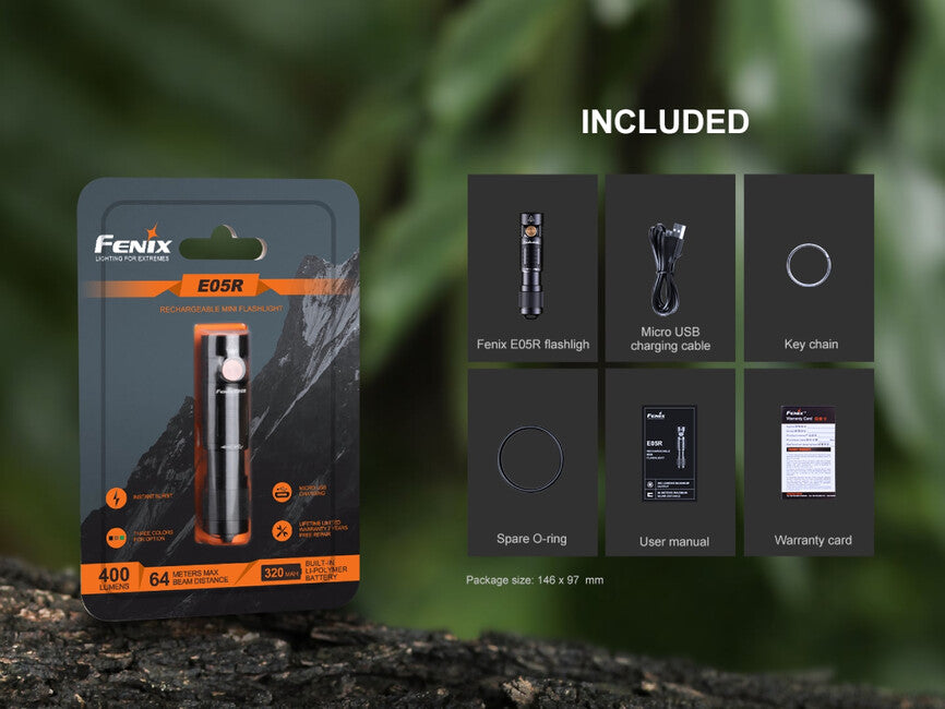Fenix E05R φακός κεφαλής επαναφορτιζόμενος μαύρο