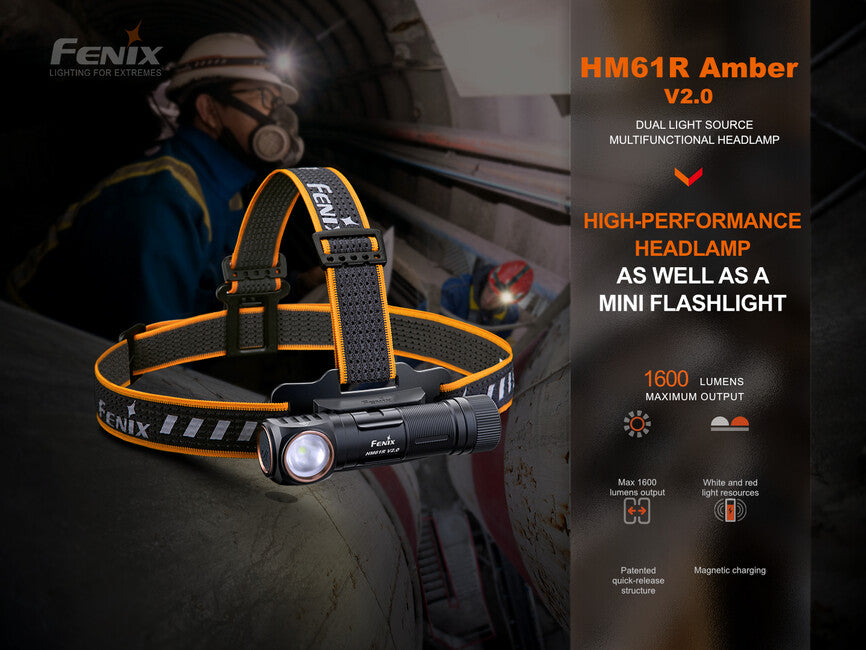 Fenix HM61R Amber V2.0 φακός κεφαλής, επαναφορτιζόμενος