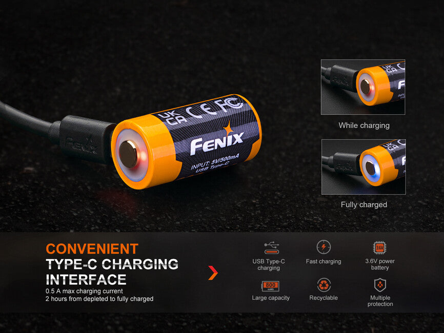 Fenix RCR123A επαναφορτιζόμενη μπαταρία USB-C Li-ion, 800 mAh