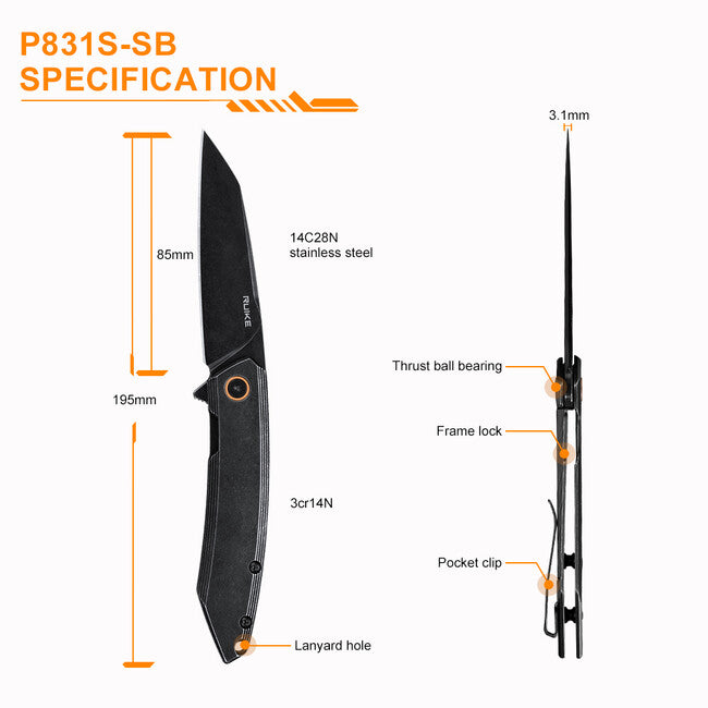 Ruike P831S μαχαίρι, μαύρο