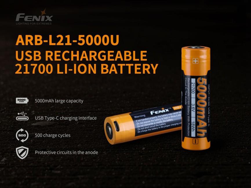 Fenix 21700 Μπαταρία Li-Ion 5000 mAh Επαναφορτιζόμενη USB-C