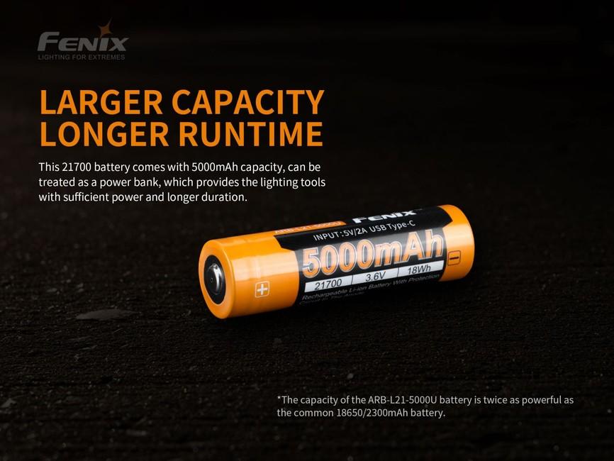 Fenix 21700 Μπαταρία Li-Ion 5000 mAh Επαναφορτιζόμενη USB-C