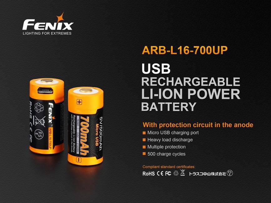 Fenix RCR123A 700 mAh USB Li-ion Υψηλής Έντασης