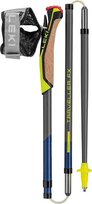 LEKI Traveller FX.One Carbon Μπατόν Nordic Walking, Ασημί-Γκρι-Ναυτικό Μπλε Σκούρο Μεταλλικό-Νέον Κίτρινο