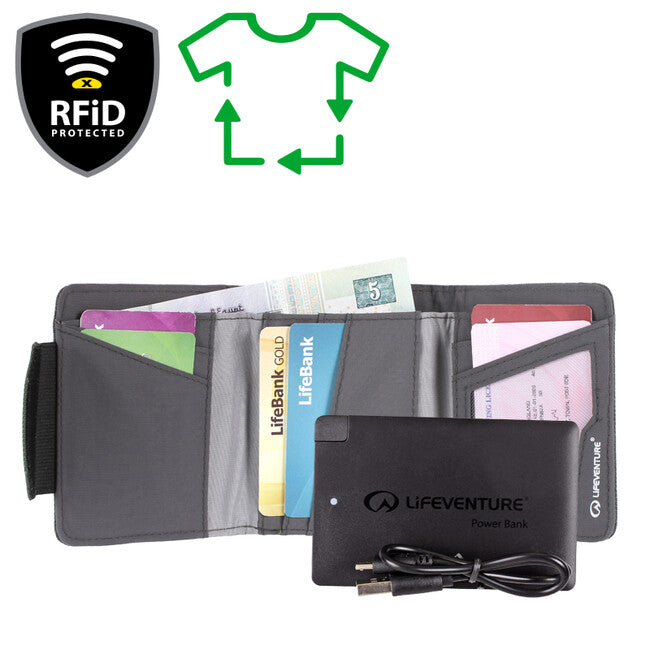 Lifeventure Πτυσσόμενο Πορτοφόλι με Power Bank 2500 mAh, Γκρι