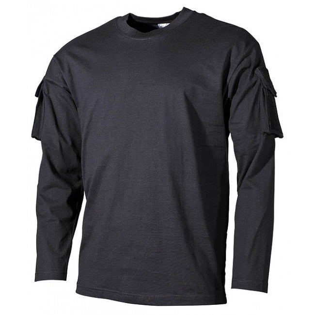 MFH Μακρυμάνικο t-shirt US με θήκες velcro στα μανίκια, μαύρο