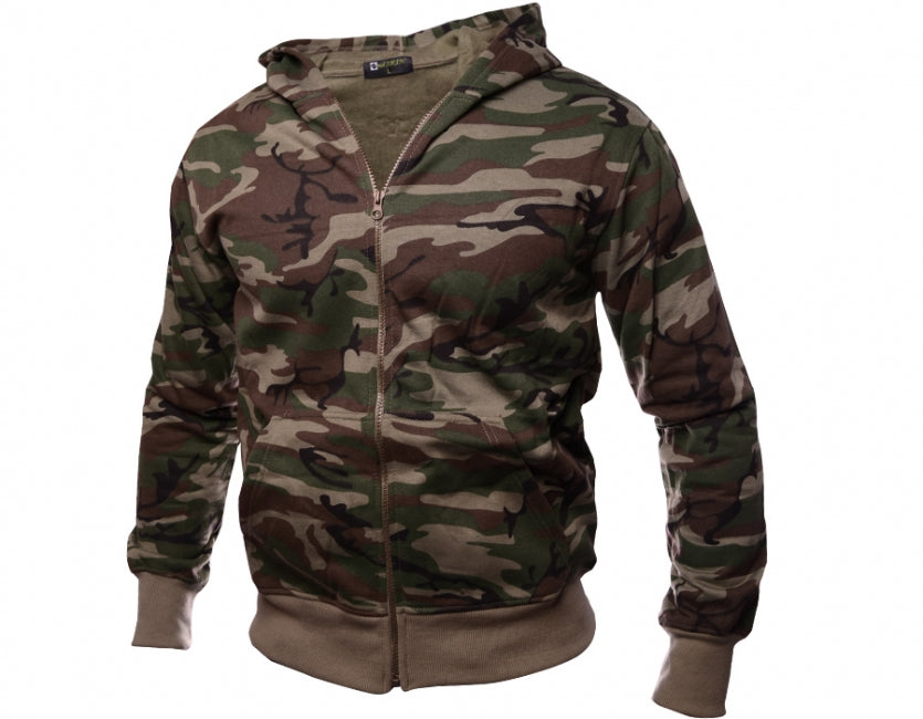 O&T Andskin Zipper φούτερ με κουκούλα, σχέδιο woodland