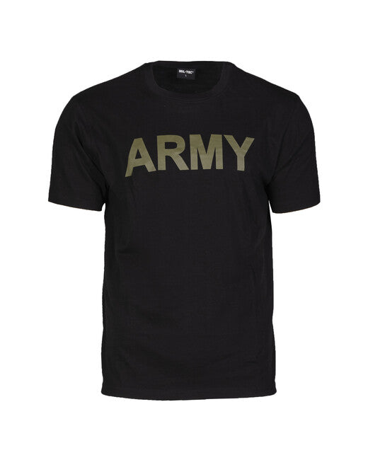 Mil-Tec ARMY Μπλουζάκι με Κοντό Μανίκι με Επιγραφή, Μαύρο