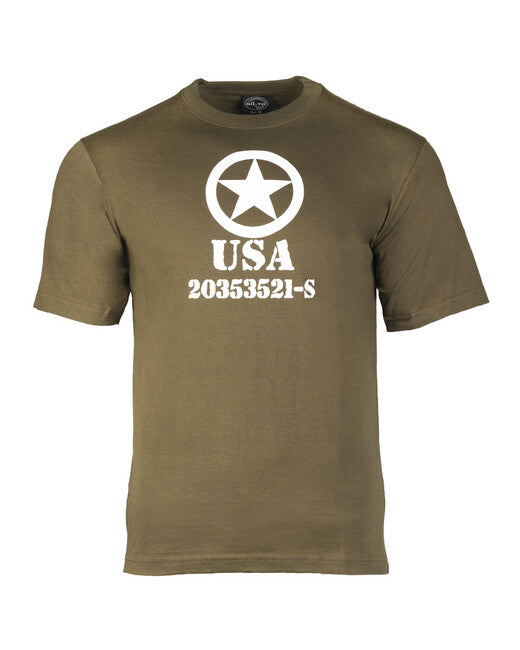 Mil-Tec Μπλουζάκι USA ALLIED STAR με Κοντό Μανίκι, Λαδί