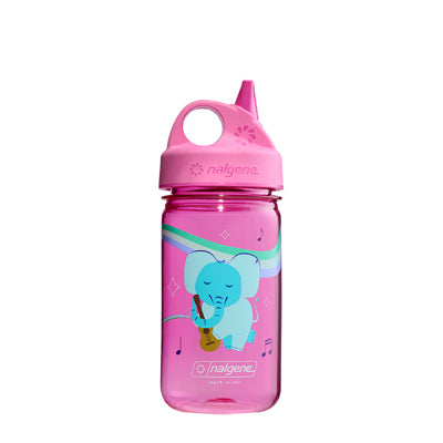 Nalgene Grip-n-Gulp Sustain Μπουκάλι Νερού Παιδικό 0,35 l με Κάλυμμα, Ροζ Μουσικός Ελέφαντας