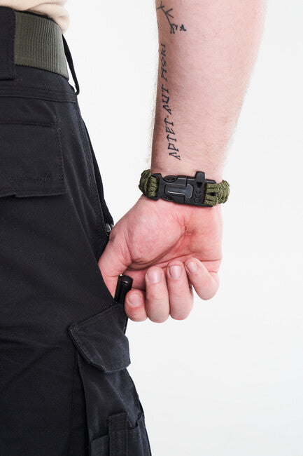 WARAGOD Βραχιόλι Paracord με Σφυρίχτρα και Κρουστικό Πυριτικό, Πράσινο