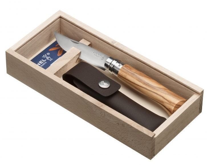 OPINEL VRi N°08 Inox Μαχαίρι Χερούλι Ελιά, Θήκη, Ξύλινο Κουτί