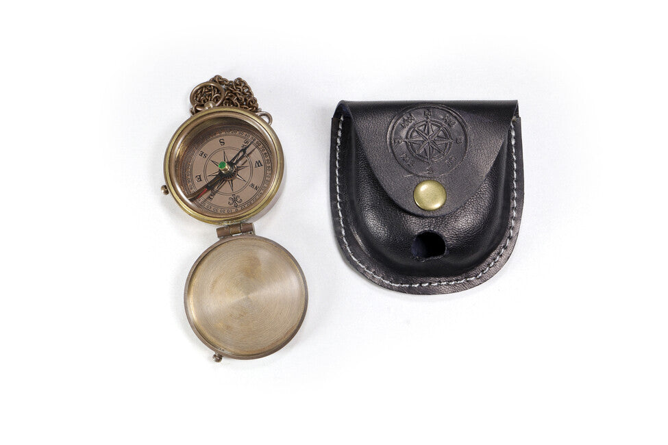 Origin Outdoors Pocket Compass Vintage Ορειχάλκινη Σοβιετική Τσέπης Πυξίδα με Δερμάτινη Θήκη