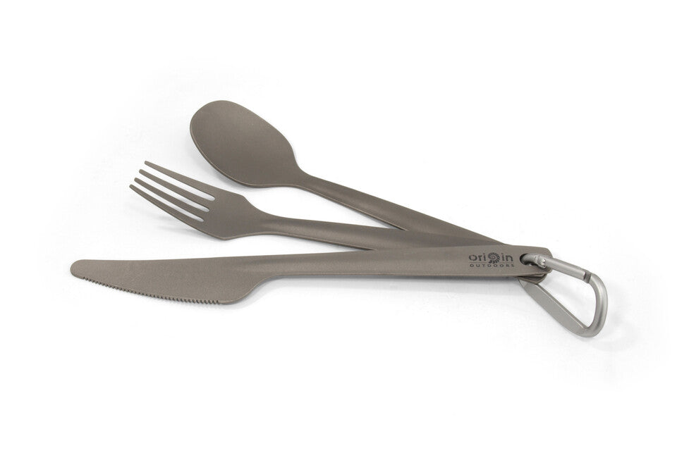 Origin Outdoors Titanium Τιτανένιο Σετ Μαχαιροπίρουνων 3 τεμαχίων με Καραμπίνερ