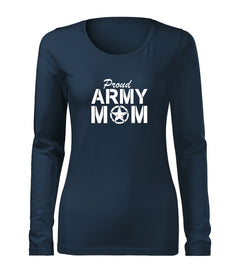 DRAGOWA Slim ženska army mom majica z dolgimi rokavi 160 g/m², temno modra