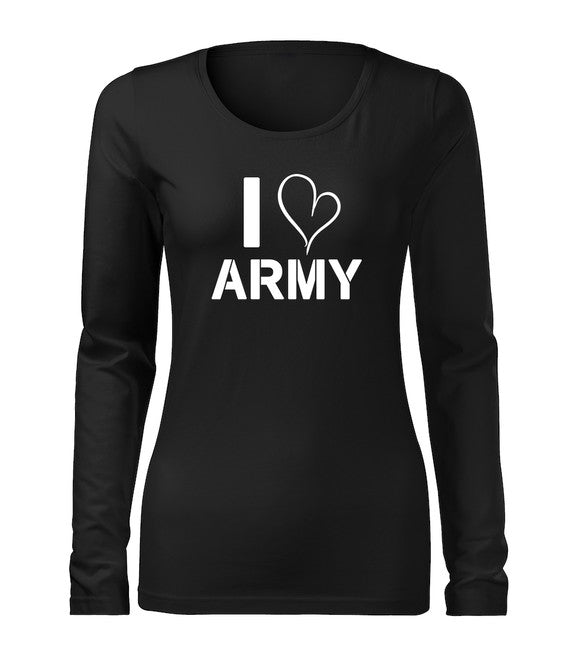 DRAGOWA Slim μπλουζάκι γυναικείο με μακρύ μανίκι, i love army