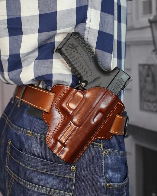 Falco Premium Θήκη Ζώνης pancake Δερμάτινη Ανοιχτή Glock 17, καφέ, δεξί