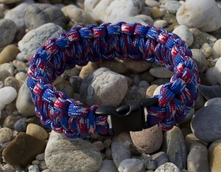 O&T Βραχιόλι Paracord Πλαστική Αγκράφα, Λευκό-Μπλε-Κόκκινο